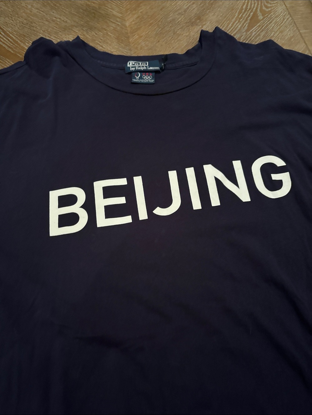 Polo by Ralph Lauren Navy Tee with White 'BEIJING' Graphic